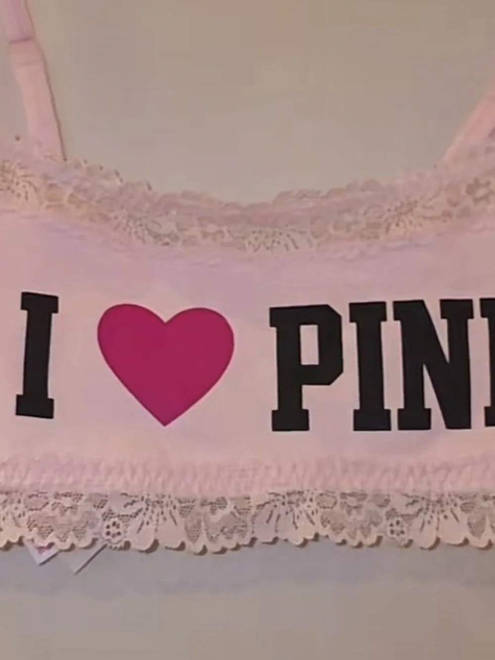 🩷VS Pink I ❤️ PINK cotton lace-trimmed bralette sz M NWT